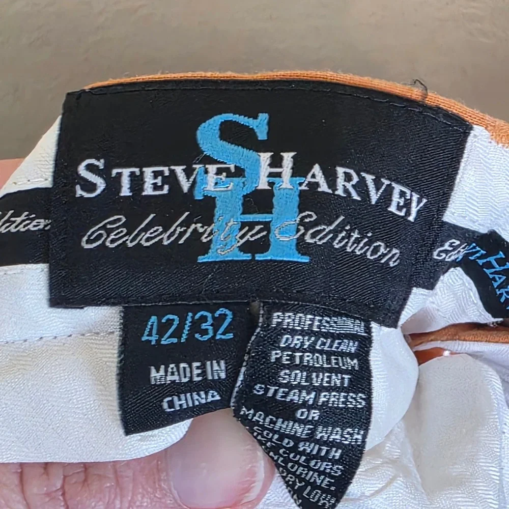 Steve Harvey Celebrity Mens coastal rust Orange Linen Cotton Pleated Pants